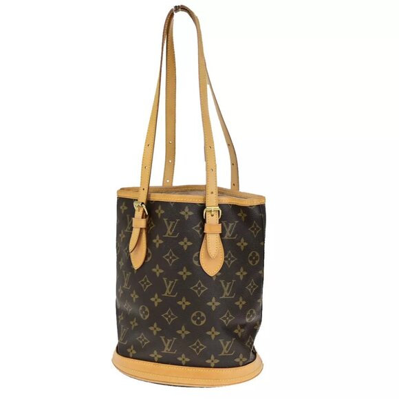 LOUIS VUITTON BUCKET PM Shoulder Tote Bag Monogram Leather Brown M42238 32YF410 - Picture 1 of 14